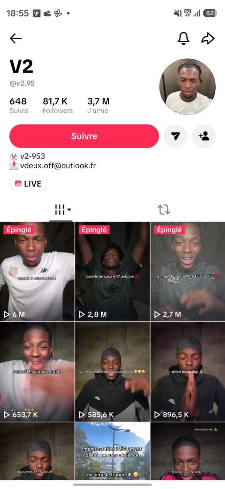 Le profil de V2 sur TikTok // Source : Capture d'écran Frandroid