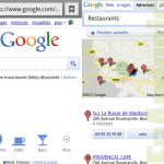 La page d&rsquo;accueil de Google Mobile affiche des raccourcis vers des lieux : restaurants, cafés…