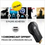 Le Google Chromecast est offert pour l’achat de 5 films à 24,99 euros Le Google Chromecast est offert pour l’achat de 5 films à 24,99 euros