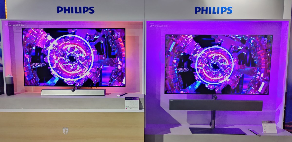 À gauche la Philips 65OLED936 et à droite, la Philips 65OLED986. À gauche la Philips 65OLED936 et à droite, la Philips 65OLED986.